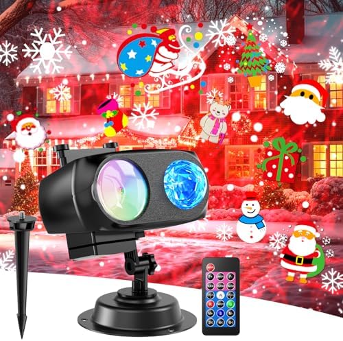 8-Pattern Christmas Projector Lights Outdoor 2-in-1, Holiday Projector Lights Outdoor 26 Effects (Projection Card +3D Ocean Wave) with Timer, Halloween Christmas Decorations Lighting for Party Decor by Fussion