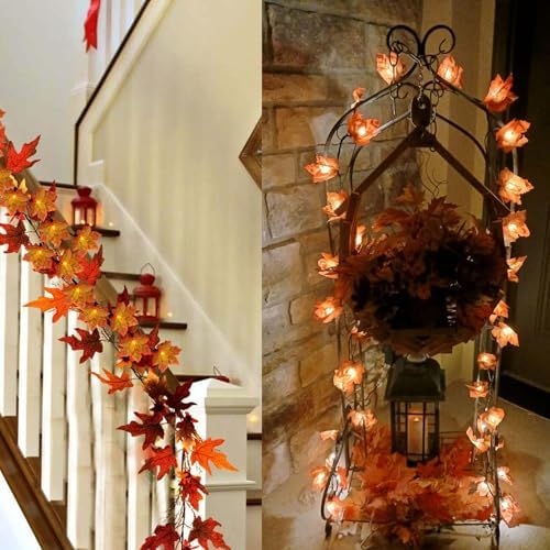 Fall Decor Maples Leaf String Lights, 13.6FT LED Maple Leaf Lights with 35 Maple Fall Light, Plug in Fall Decorations for Indoor Outdoor Thanksgiving Christmas Halloween Harvest-Orange - Image 4