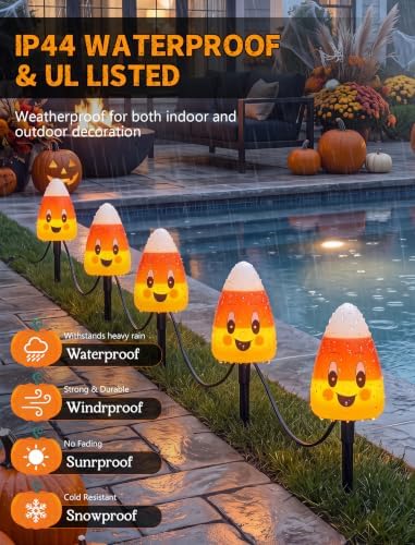 7Ft Halloween Candy Corn Pathway Lights Outdoor, 4 Pack C7 LED Stake Decor - Image 5