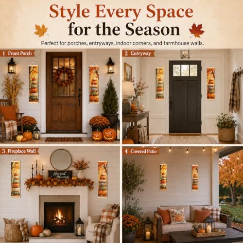 Autumn Pumpkin Door Banner Set of 2, Fall Porch Wall Hanging Decor for Home - Image 4
