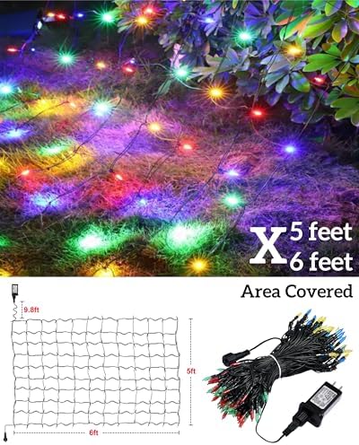 Led Christmas Net Lights Outdoor Connectable, 120LED 5ft x 6ft Waterproof 8 Modes Black Wire 29V Plug in Mesh Lights for Garden Yard Bushes Trunk Tree Decor - Image 5