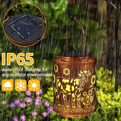 Solar Lanterns Metal Hanging Garden Decor Birthday Gifts for Women (Cow) - Image 5