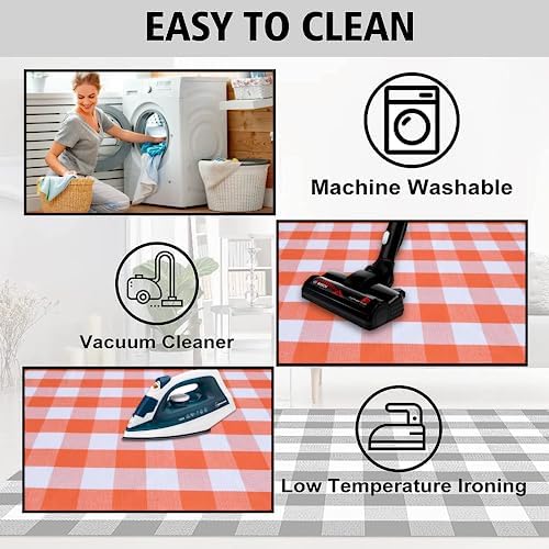 Orange and White Plaid Rug, 28'' x 43'' Fall Front Door Decor Mat, Cotton Washable Hand-Woven Door mat for Layered Doormat, Autumn Halloween Thanksgiving Carpet for Porch, Entryway - Image 6