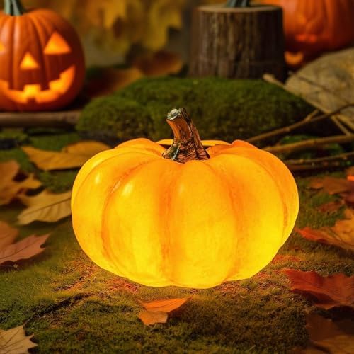 Solar Pumpkin Lights - Garden Statues for Thanksgiving & Halloween, 2 Pack Small Pumpkin Decorations for Porch, Terrace, Yard, Lawn, Patio - Image 2