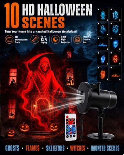 Halloween Projector Turn Your Home into a Haunted Halloween Wonderland,10 Unique HD Projection Patterns,32ft Ultra-Large Display,2026 Upgrade Wall Light Christmas Projector Outdoor - Image 2