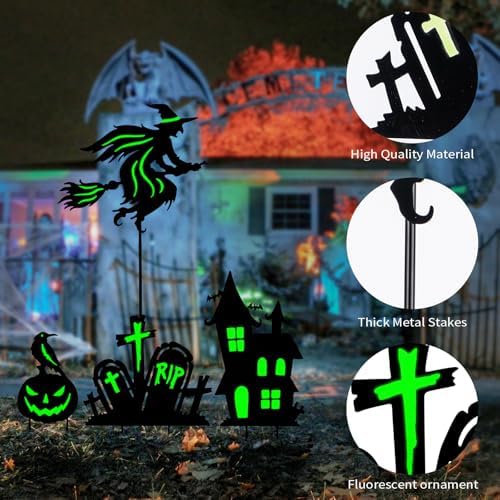 BRIGHTDECK 3 Pcs Halloween Witch Yard Signs Metal Stakes Outdoor Decoration - Image 4
