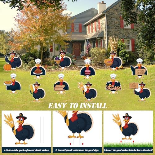 12PCS Thanksgiving Turkey Yard Signs With Stakes Thanksgiving Yard Decorations Outdoor Harvest Sign for Autumn Farmhouse Patio Outdoor Decor - Image 5