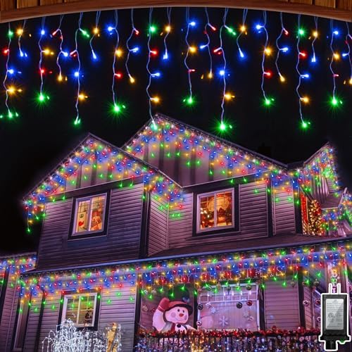Christmas Icicle Lights Outdoor 66FT 490 LED Drops Multicolor by HRANBOTY