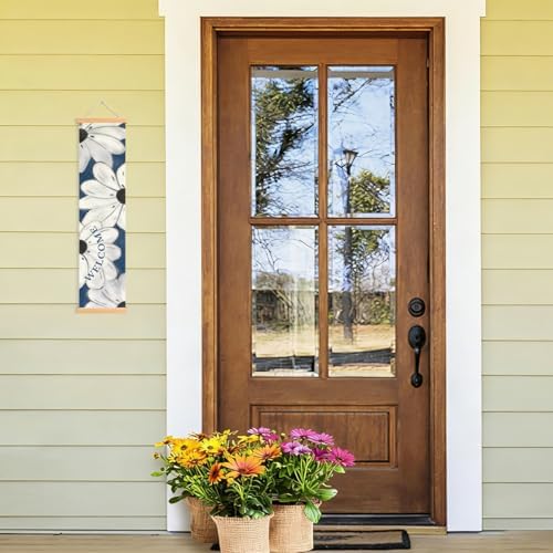 White Daisy Welcome Porch Banner, Watercolor Floral Hanging Door Banner on Navy Blue Background, Rustic Seasonal Welcome Banners for Front Door Indoor Outdoor Decor, Party Decorations for Home - Image 4