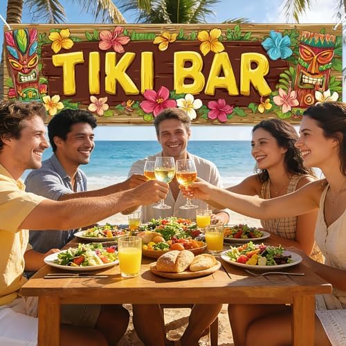 HOMETITUTE Tiki Bar Summer Outdoor Banner 10x3FT Large Tropical Luau Beach Theme Backyard Party Decoration Pool Party BBQ Patio Garden Hawaiian Island Indoor Outdoor Celebration Display Decor - Image 4