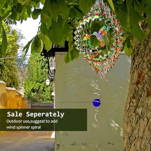 Aoedelyart Hummingbird Wind Spinner for Yard and Garden,12in 3D Wind Spinner Hummingbird Gift for Women/Mother/Father/Men,Hanging Bird Wind Catchers Kinetic Yard Art Ornaments Outdoor Wind Sculptures - Image 2