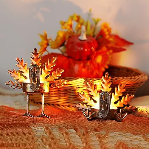 FORUP 12 Pack Metal Turkey Tea Light Candle Holders, Thanksgiving Candle Holder, Thanksgiving Home Table Decoration - Image 7