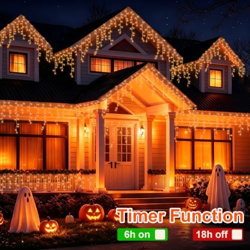 YEGUO 33ft 400 LED Orange Halloween Lights, Connetable Icicle Light Outdoor Waterproof, 8 Modes Christmas Lights Indoor Plug in for Thanksgiving House Patio Fall - Image 5