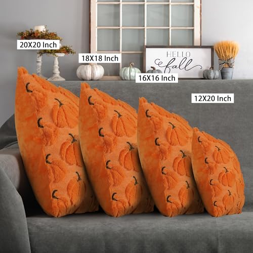 Fall Pillow Covers 18x18 Set of 2 Orange Pumpkin Decorations for Home - Image 6