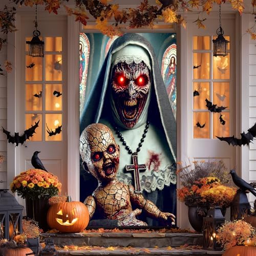 IVN Halloween Creepy Nun Doll Door Cover Decorations 35x71 Inch by IVN
