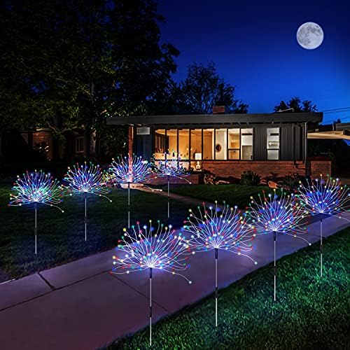 Outdoor Solar Garden Lights, 4 Pack 120 LED Copper Wire Waterproof Garden Fireworks Lamp with Remote, 8 Modes Decorative Sparkles Stake Landscape Light for Pathway Lawn Decor (Colorful) - Image 3