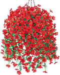 HyeFlora Artificial Hanging Flowers Basket for Outdoor, Fake Flowers Faux Plants Look Real for Yard Gardens Porch Patio Home (Red) by HyeFloraartificialflowers