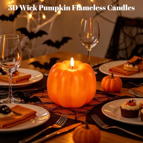 Wondise Orange Fall Decorations Real Wax Pumpkin Candles with Remote Timer - Image 5
