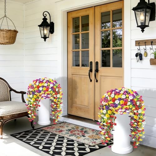Artificial Hanging Flowers for Outdoors, 8 PCS 552 Blooms Ultra Full Morning Glory Vines, UV Resistant Faux Silk Hanging Plants for Porch Window Box Patio Garden Decor, Mixed - Image 6
