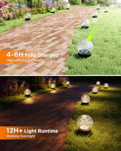 4 Pack 4.72" Warm White Solar Powered Cracked Glass Globe LED Light - Image 3