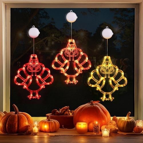 [Timer] 3 PCS Thanksgiving Turkey Fall Decorations Window Lights by Sakayo