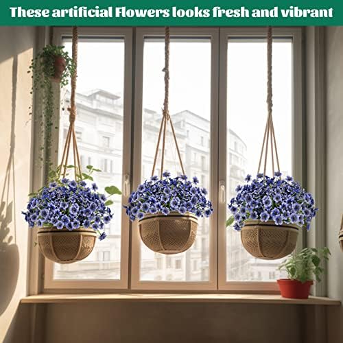 Lnoicy 12 Pcs Artificial Flowers for Outdoor,Plastic Flowers Decoration, UV Resistant Faux Flowers Shrubs, Artificial Plants for Indoor Outside Garden Home Wedding Farmhouse(Blue) - Image 4