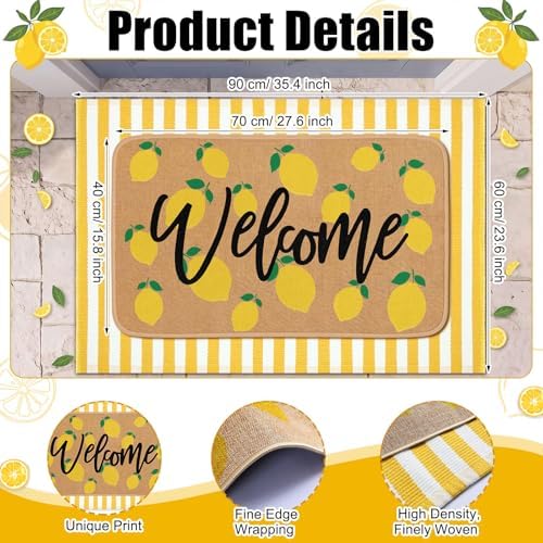 Tinideya 2 Pcs Summer Lemon Welcome Door Mats Outdoor - Image 2