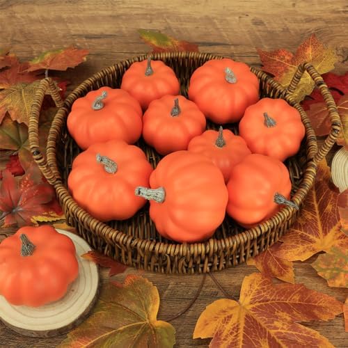 10Pcs Fake Pumpkins Fall Thanksgiving Decorations,Orange Plastic Pumpkins Home Decor, Artificial Mini Pumpkin for Decorating Autumn Harvest Outdoor Indoor Fall Decor Centerpiece Table Decorations - Image 4