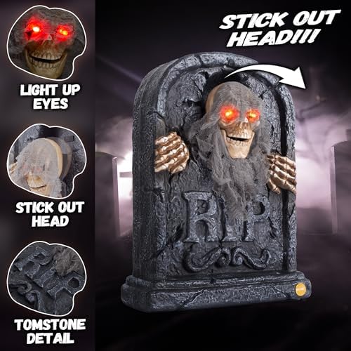 Halloween Animatronic Zombie Tombstone Animated Skeleton Decorations - Sensor Activated with Creepy Sound, Scary Move, Light Up Eyes, Haunted House Spooky Decor Horror Prop for Indoor/Outdoor, Yard - Image 2