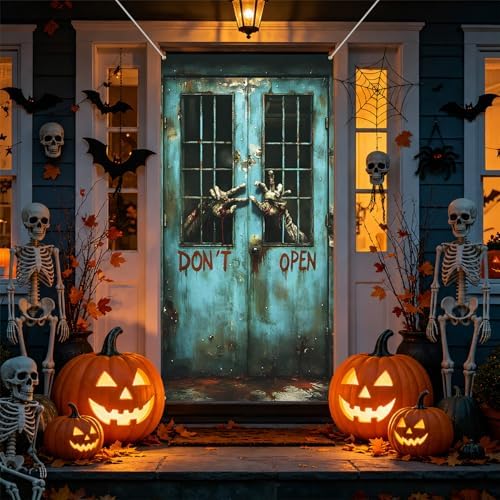 35.4" x 70.8" Halloween Door Cover, Haunted House Front Door Decor - Image 4