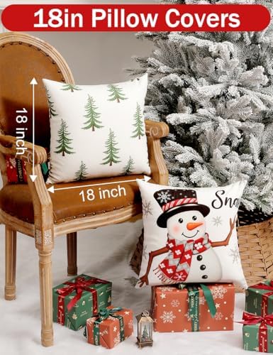TOYPOPOR Christmas Decorations, Double Sided Plaid Throw Pillow Covers 18x18 Inches Set of 4, Christmas Tree, Snowflakes, Merry Christmas, Snowman Reindeer Winter Holiday Pillowcase for Sofa Couch - Image 5