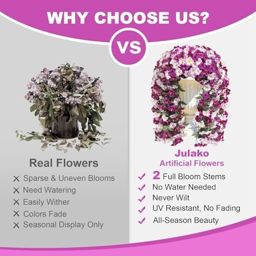 Artificial Hanging Flowers for Outdoors, 2 PCS 272 Blooms UV Resistant Morning Glory Faux Silk Vines, No-Odor Realistic Fake Plants for Garden Planter Porch Patio Decoration, Lotus Lightpurple - Image 3
