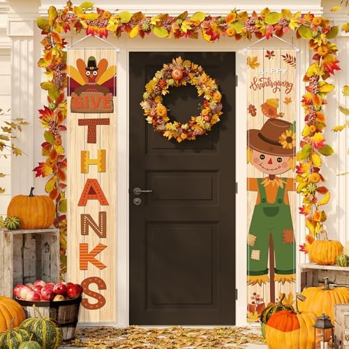 VitalCozy 2 Pcs Fall Thanksgiving Porch Banners Give Thanks Door Decor by VitalCozy