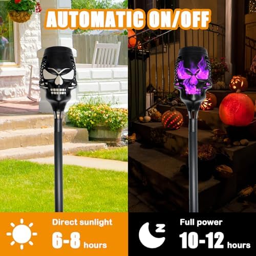Halloween Solar Skull Stake Lights, Pathway Decor, 8 Pc, Purple - Image 3