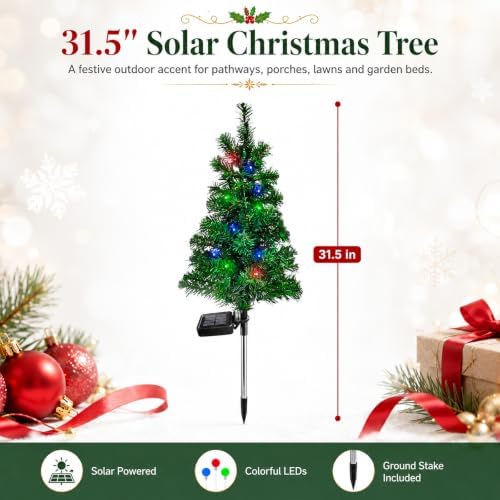 FANFX Solar Christmas Tree Lights 2 Pack Outdoor Pathway Yard Holiday Decor - Image 2