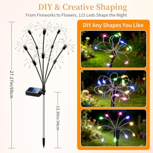 VOOKRY Solar Garden Lights Outdoor, 4 Pack Multicolor Fairy Firework Lights - Image 3