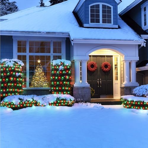 BlcTec Outdoor Christmas Lights 200 LED 8.4ft x 5.2ft Christmas Net Lights with 8 Modes, UL Certified, Timer, Connectable, Waterproof for Trees, Bushes, Yard Outdoor Holiday Decorations, Red Green - Image 2