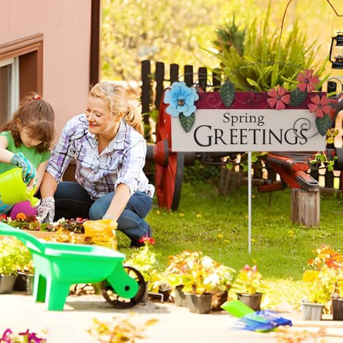 Spring Decor Outdoor Spring Greetings Flower Metal Garden Stakes Decorative Colorful Floral Welcome Sign Yard Art Garden Decorations for Home Outside Lawn Porch Backyard Walkwa - Image 6