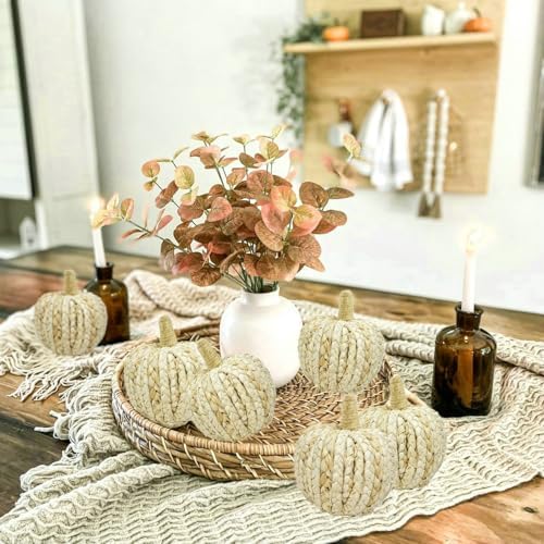 naturevibe 5.3 Inch Braided Cornhusk Pumpkin Decor Set of 6 Fall Home Decor - Image 4