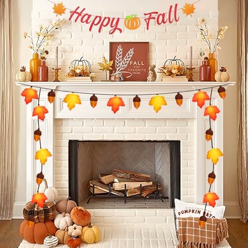 8.5Ft Fall Decor Maple Leaves Acorn Lights String, Fall String Lights Plug in with 10 LED Yellow/Orange Maple Leaf Acorn Light for Home Porch Fireplace Autumn Harvest Party Thanksgiving Decor, 0.48W - Image 3