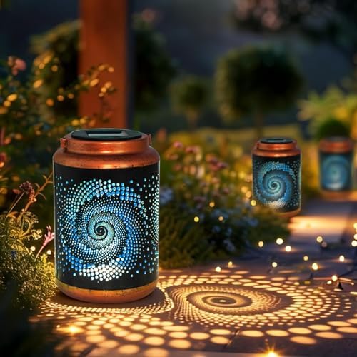 DIBIEECN Birthday Gifts for Women Mom Grandma Wife, Solar Lanterns Outdoor Waterproof, Metal Hanging Lights Garden Decor, LED Decorative Lantern for Patio Porch Backyard, Blue, 1 Pack - Image 6
