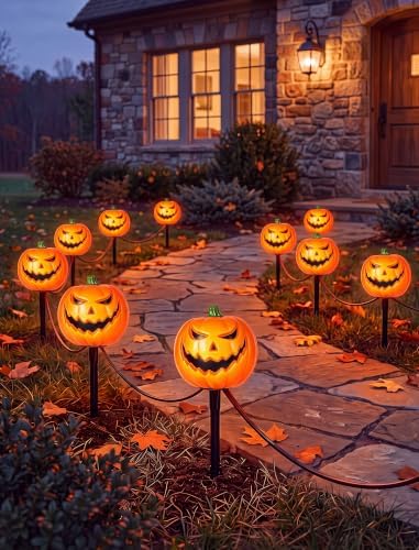 Halloween Outdoor Pathway Lights, 4-Pack LED Pumpkin Stake Lights by Pallerina