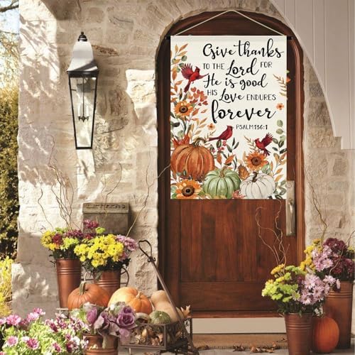 Baccessor Fall House Flag 28x40 Inch Double Sided,Fall Cardinal Pumpkin Thanksgiving Give Thanks to The Lord Large Garden Flag Seasonal Farmhouse Holiday Yard Outdoor Outside Decoration - Image 4