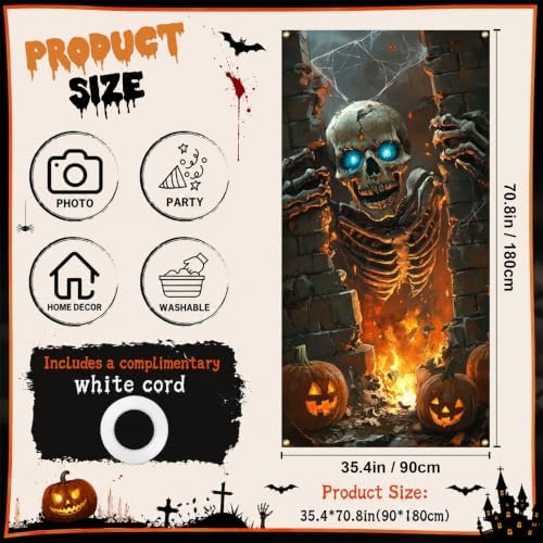 Halloween Door Cover, Fabric Front Door Porch Sign for Halloween Party - Image 2