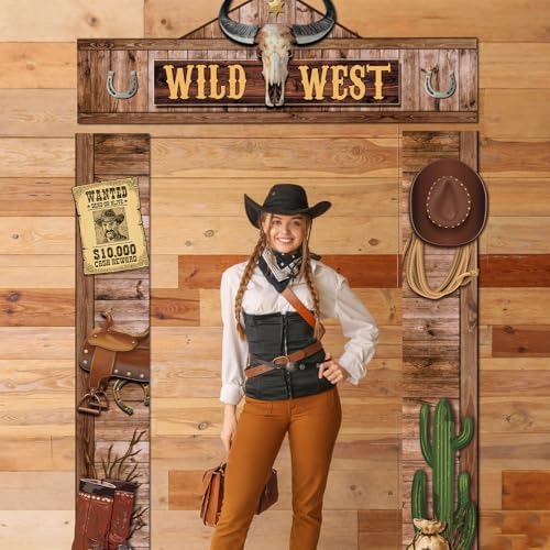 Tiamon West Cowboy Party Door Decorations Wild West Parties Decorations Banner Western Cowboy Porch Sign Rodeo Saloon Door Banner for Rustic Bar Birthday Photo Booth Props Party Supplies - Image 5