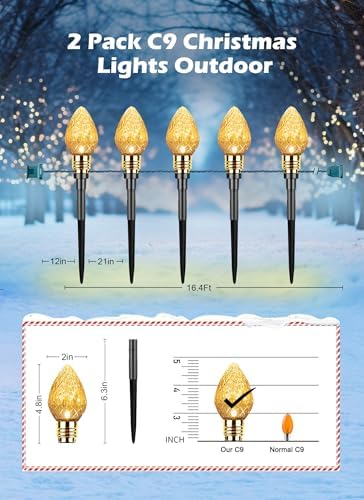 2 Pack Strawberry C9 Christmas Pathway Lights Outdoor, Total 34.8FT 20 LED - Image 2
