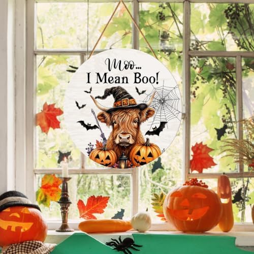Highland Cow Halloween Decor Witchy Cow Moo I Mean Boo Door Sign - Image 5