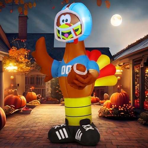 GOOSH 6 FT Thanksgiving lnflatable Turkey Outdoor Decorations Blow Up Yarda Turkey with a Rugby, with Built-in LEDs for Indoor Party Garden Lawn Decor - Image 2