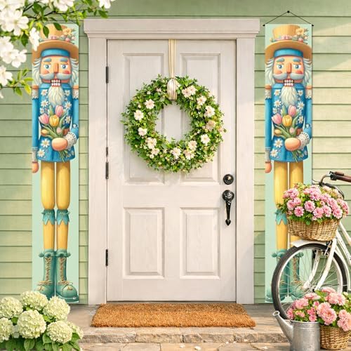 BlissYard Spring Nutcracker Door Banner Floral Hanging Banner Nutcracker Decor Tulip Bouquet Porch Banner Door Cover for Front Porch Wall Seasonal Holiday Home Decorations 12x72 Inch - Image 4