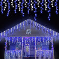 YEGUO 33ft 400 LED Blue and White Icicle Lights Outdoor Waterproof, 80 Drops Icicle String Lights Connectable, 8 Modes Icicle Christmas Lights with Memory Timer by YEGUO